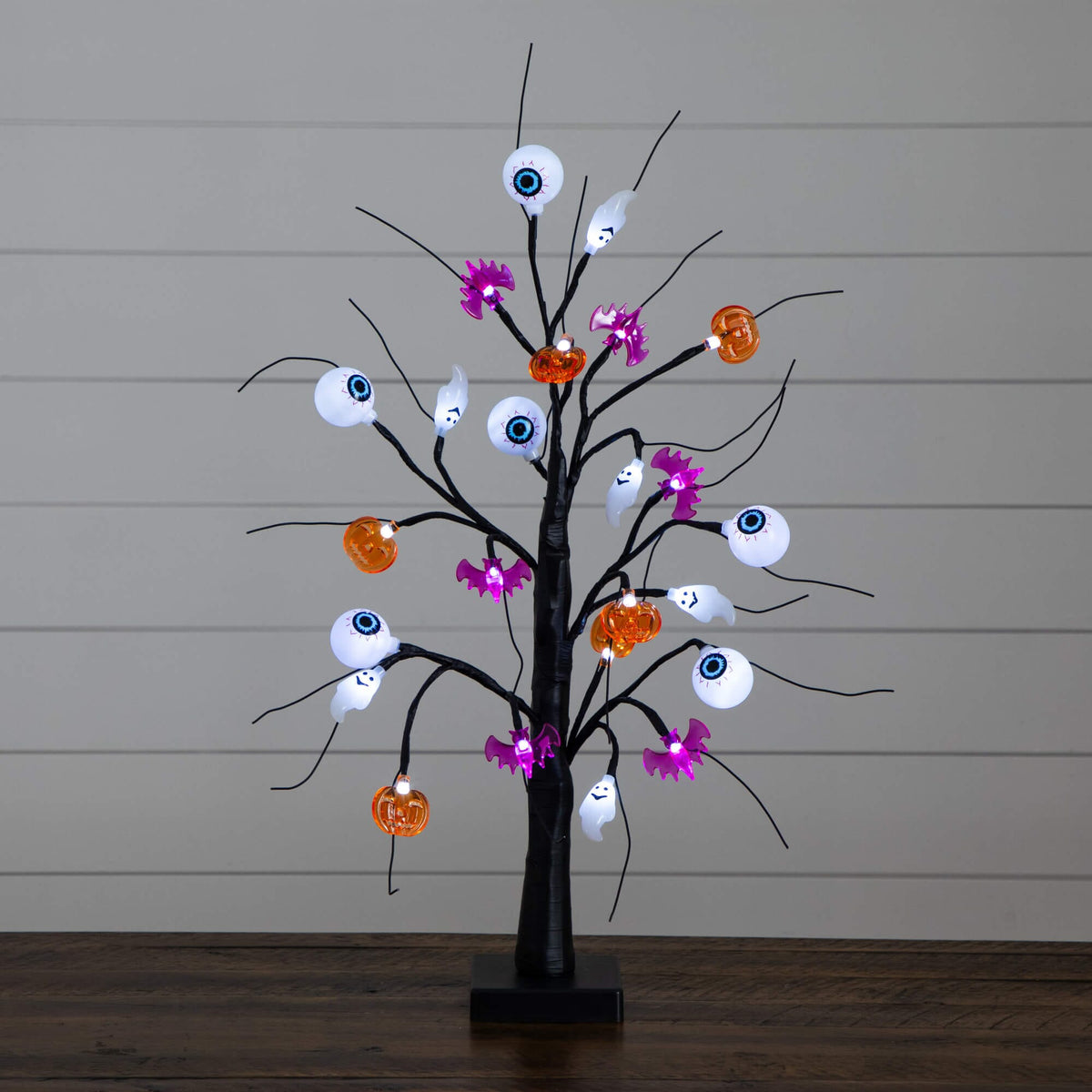 2' Pre-Lit Artificial Halloween Eyeballs, Ghosts, Bats & Pumpkins 24 LED Lighted Ornament Tree