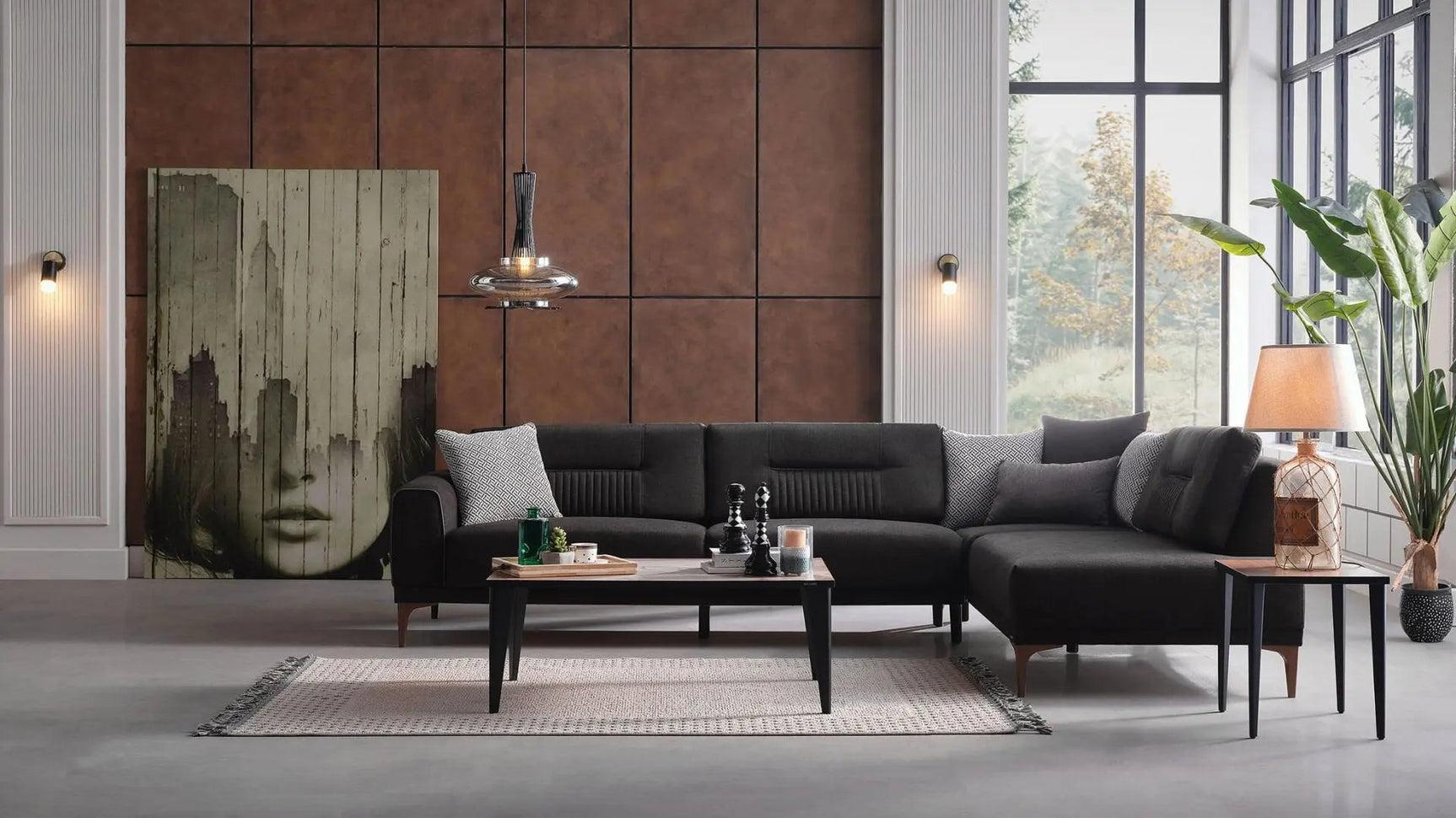 Seul Corte Anthracite L-Shape Sleeper Sectional Sofa
