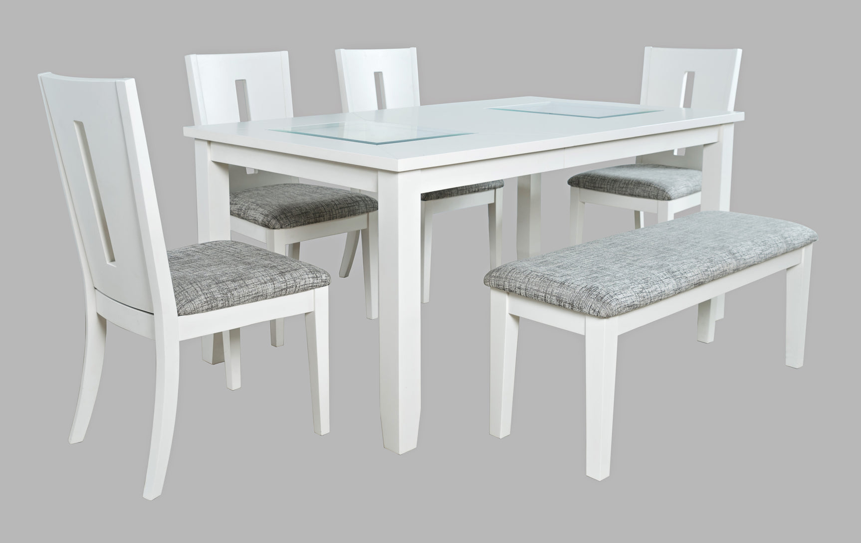 Urban Icon White Ext Dining Table w/ 4 Chairs, Bench