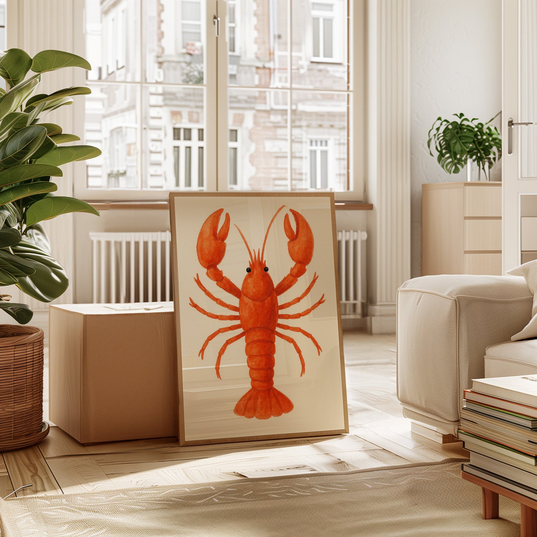 Watercolor Lobster in Coastal Red
