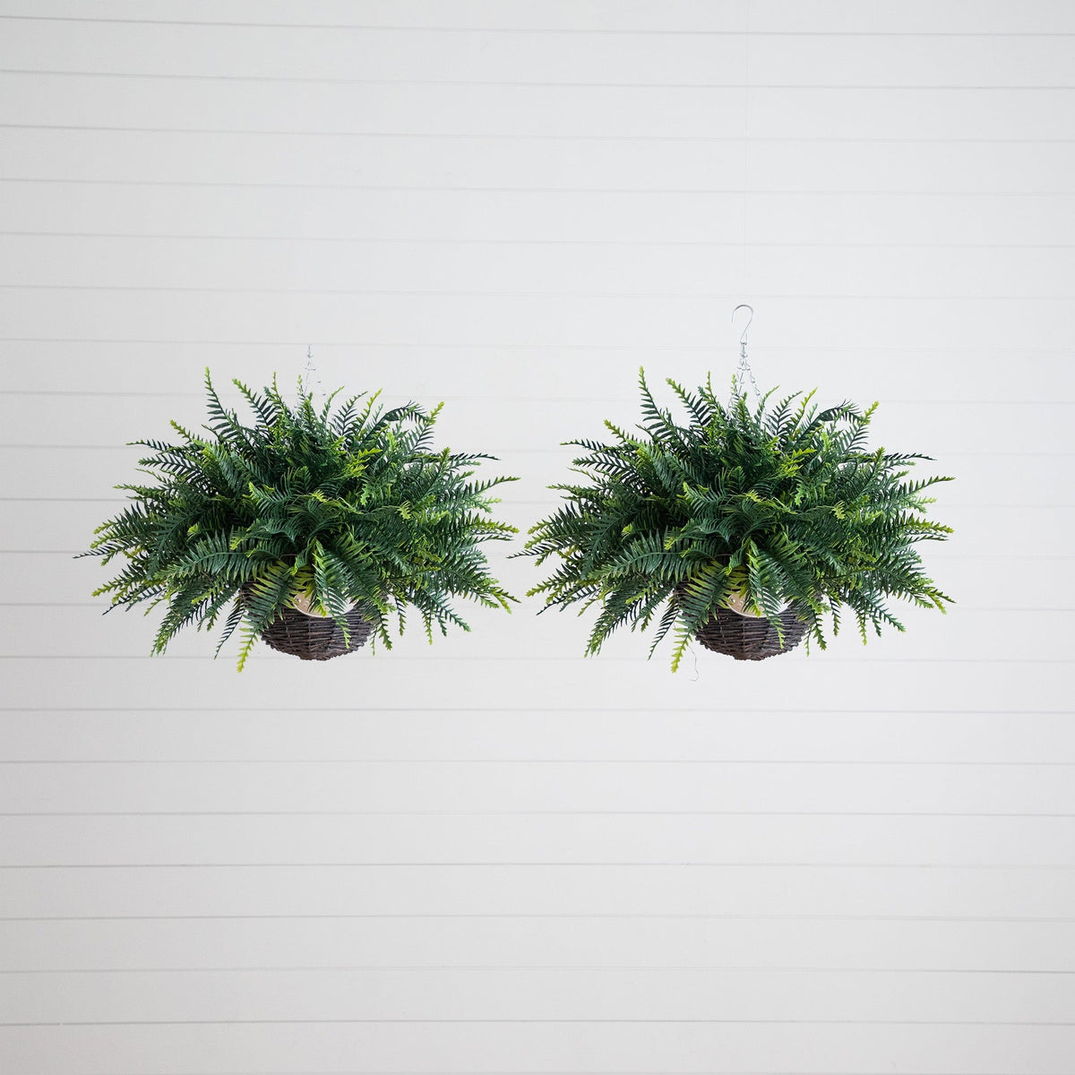 21" UV Resistant Artificial Fern in Hanging Basket (Indoor/Outdoor) - Set of 2