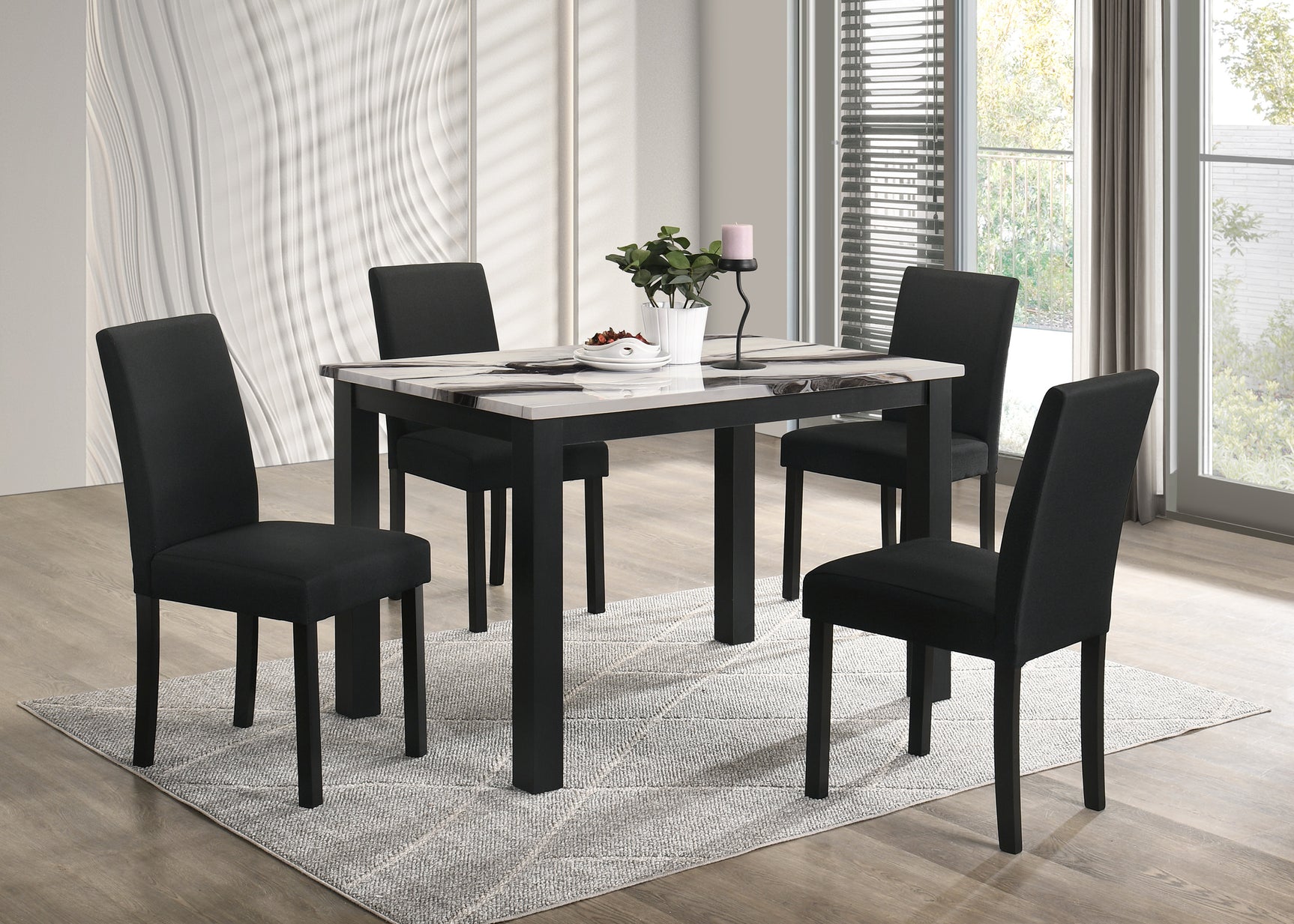 Resia Charcoal/Black/White 5-Piece Faux Marble Top Dining Set