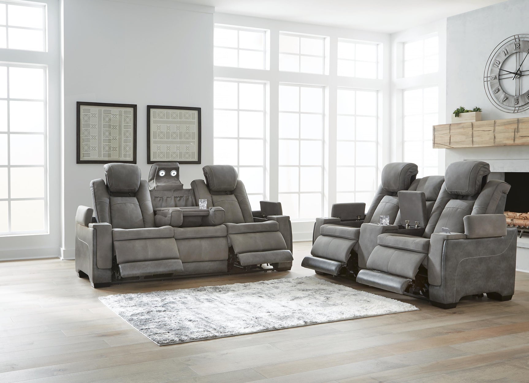 Next-Gen Durapella Slate Power Reclining Sofa and Loveseat (Online Special Price)