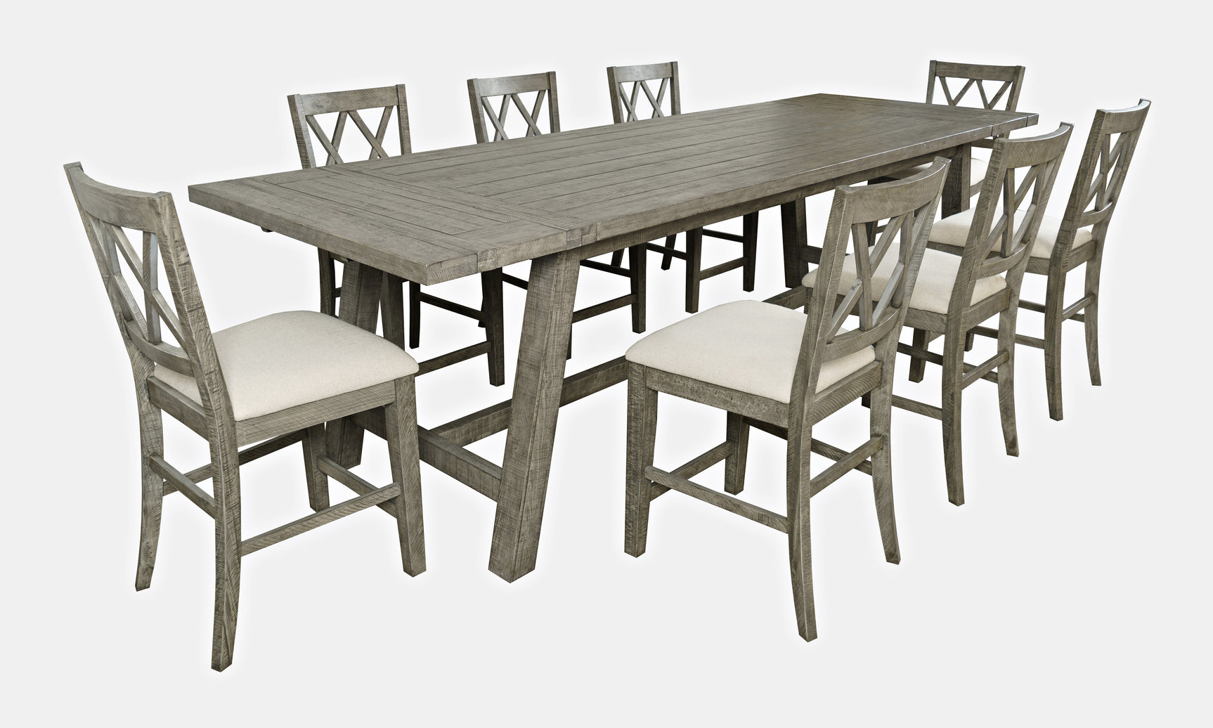 Telluride Driftwood Trestle Counter Dining Table w/ 8 Stools