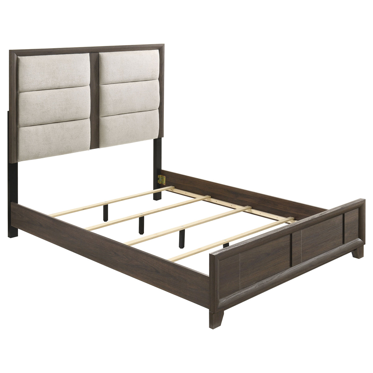 Farre Dark Brown Eastern King Upholstered Platform Panel Bed