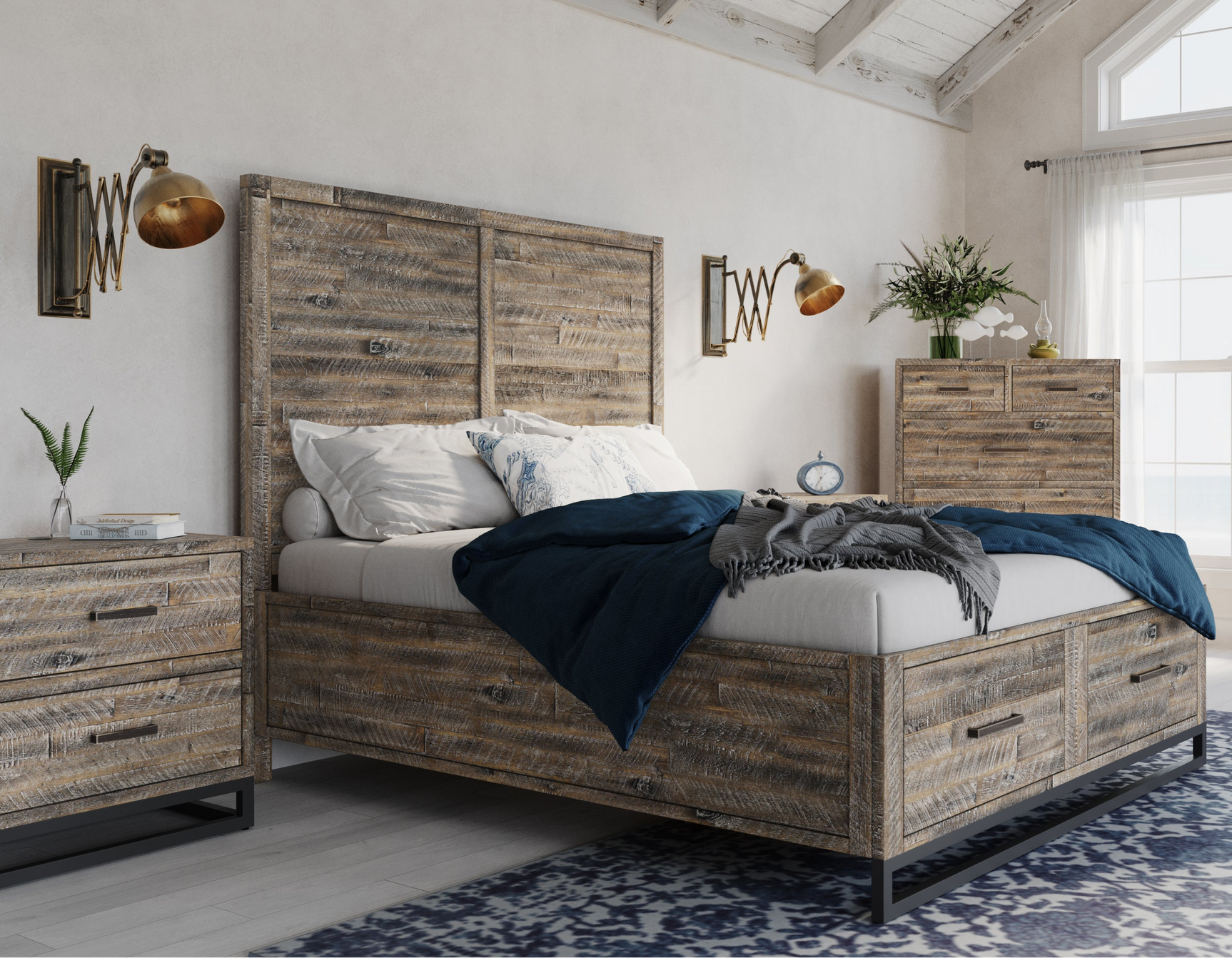 East Hampton Distressed Grey 3-Piece King Storage Bedroom Set