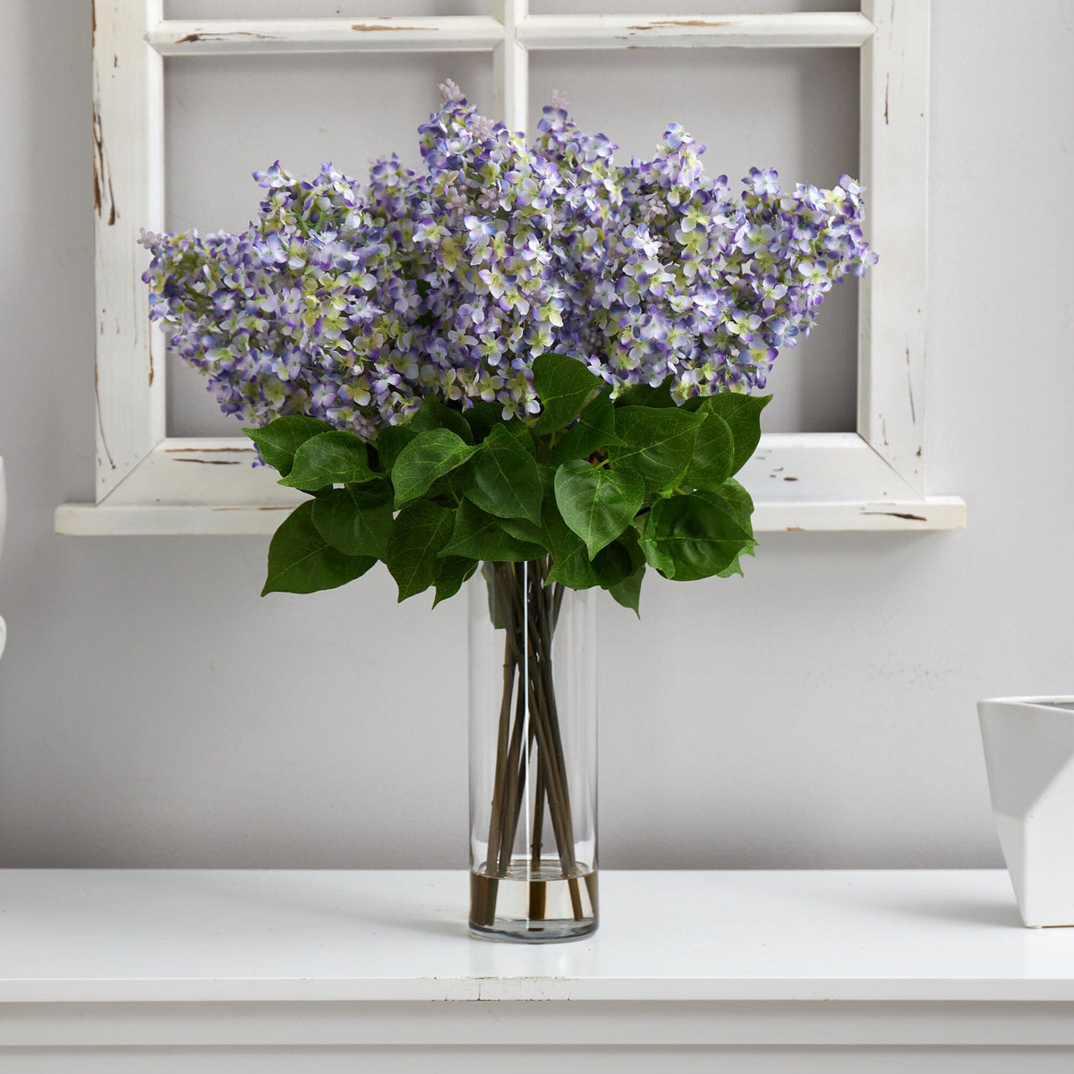 24” Artificial Lilac Arrangement with Cylinder Glass Vase
