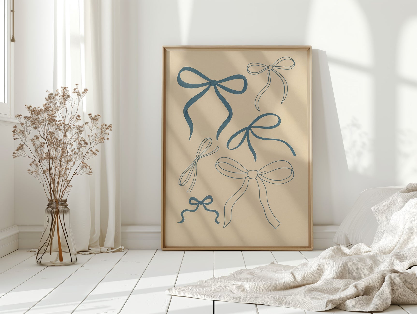 Whimsical Blue Bows Minimalist Print