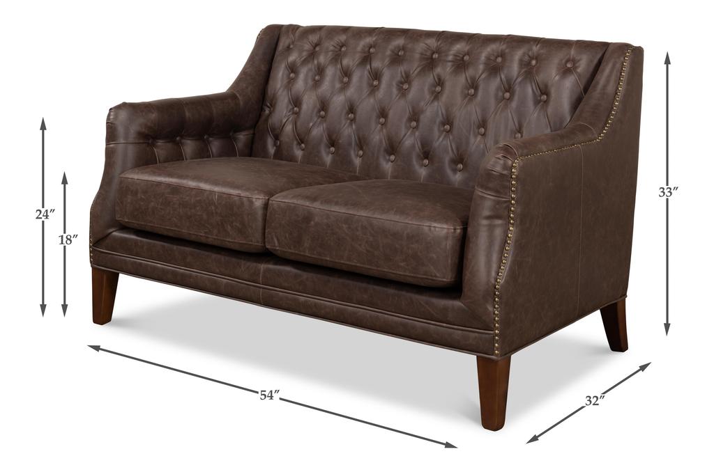 Brooks Brown Leather Tufted 2 Seat Sofa