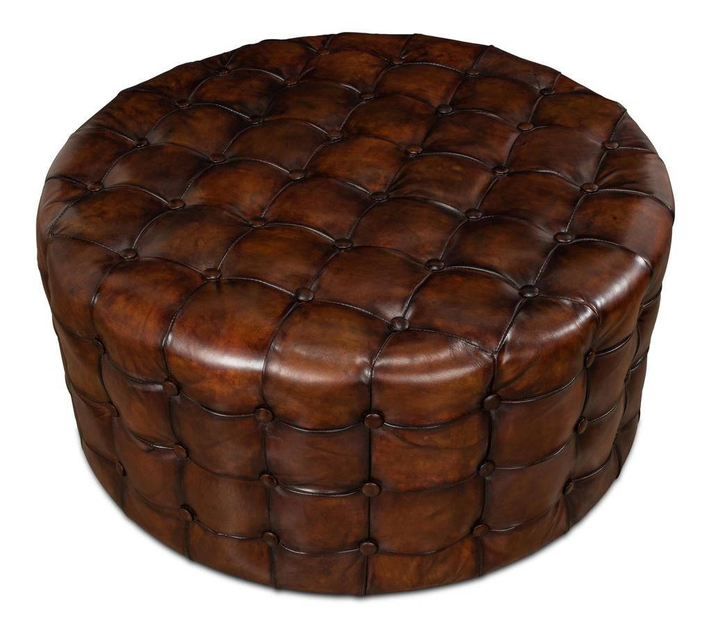 Atelier Leather Brown Leather Tufted Ottoman
