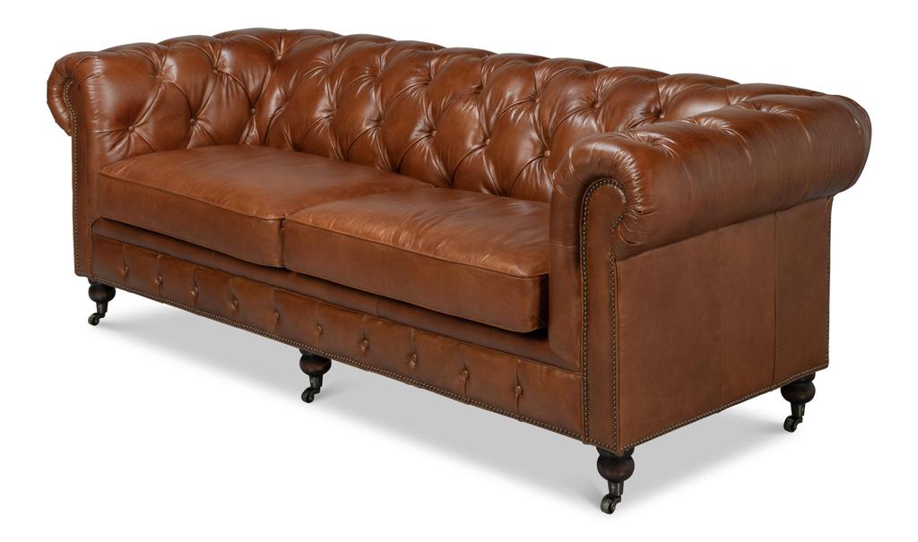 Chesterfield Brown Castered Sofa