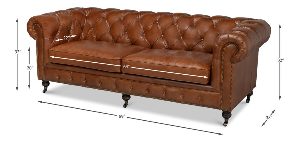 Chesterfield Brown Castered Sofa