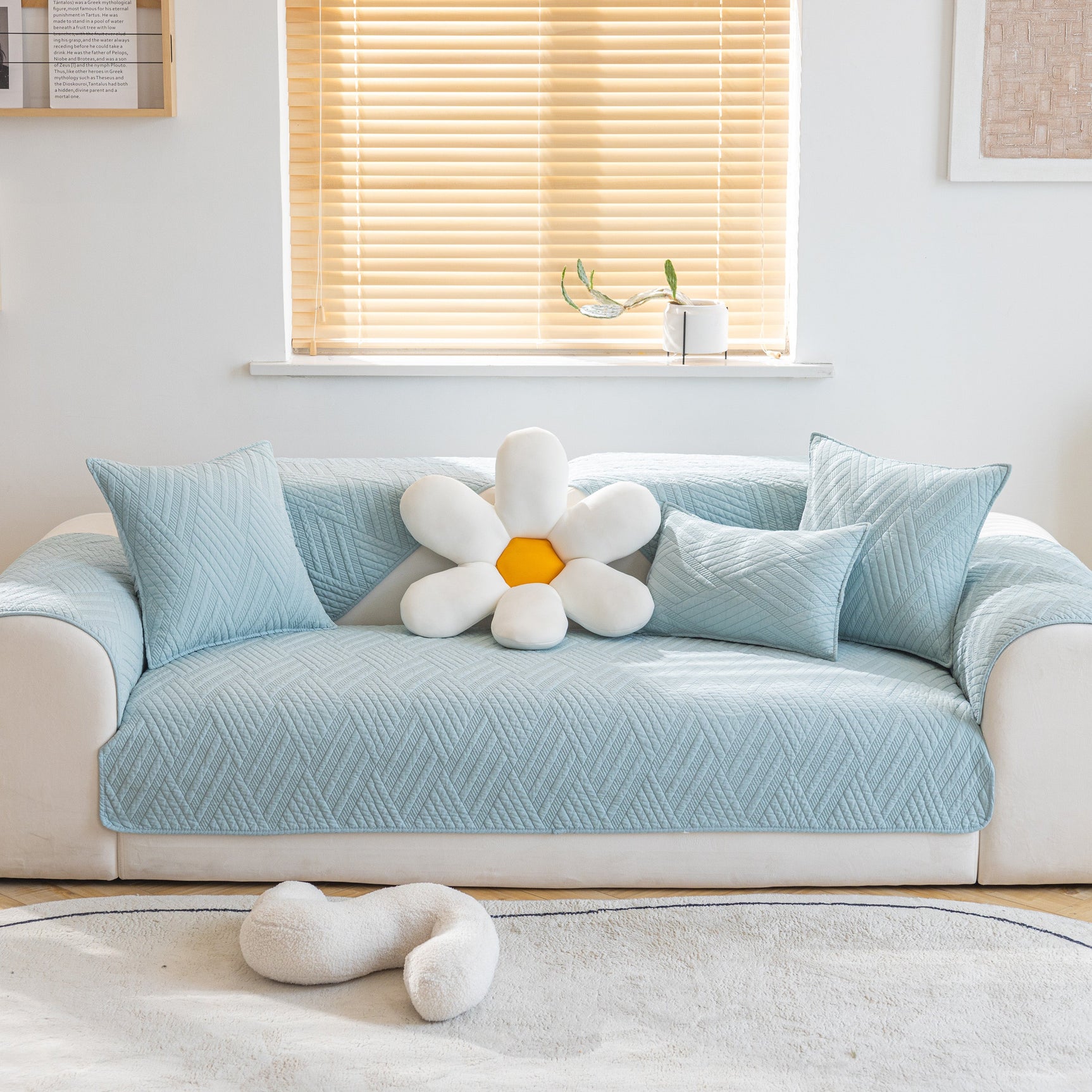 Quilted Geometric Cotton Sofa Cover, Non-Slip & Thick Padded Furniture Covers
