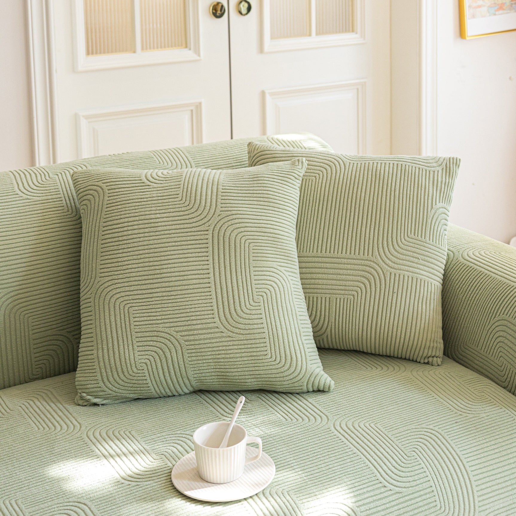 Modern Slipcovers Geometric Textured Stretchable Sofa Cover for Couch with Chaise