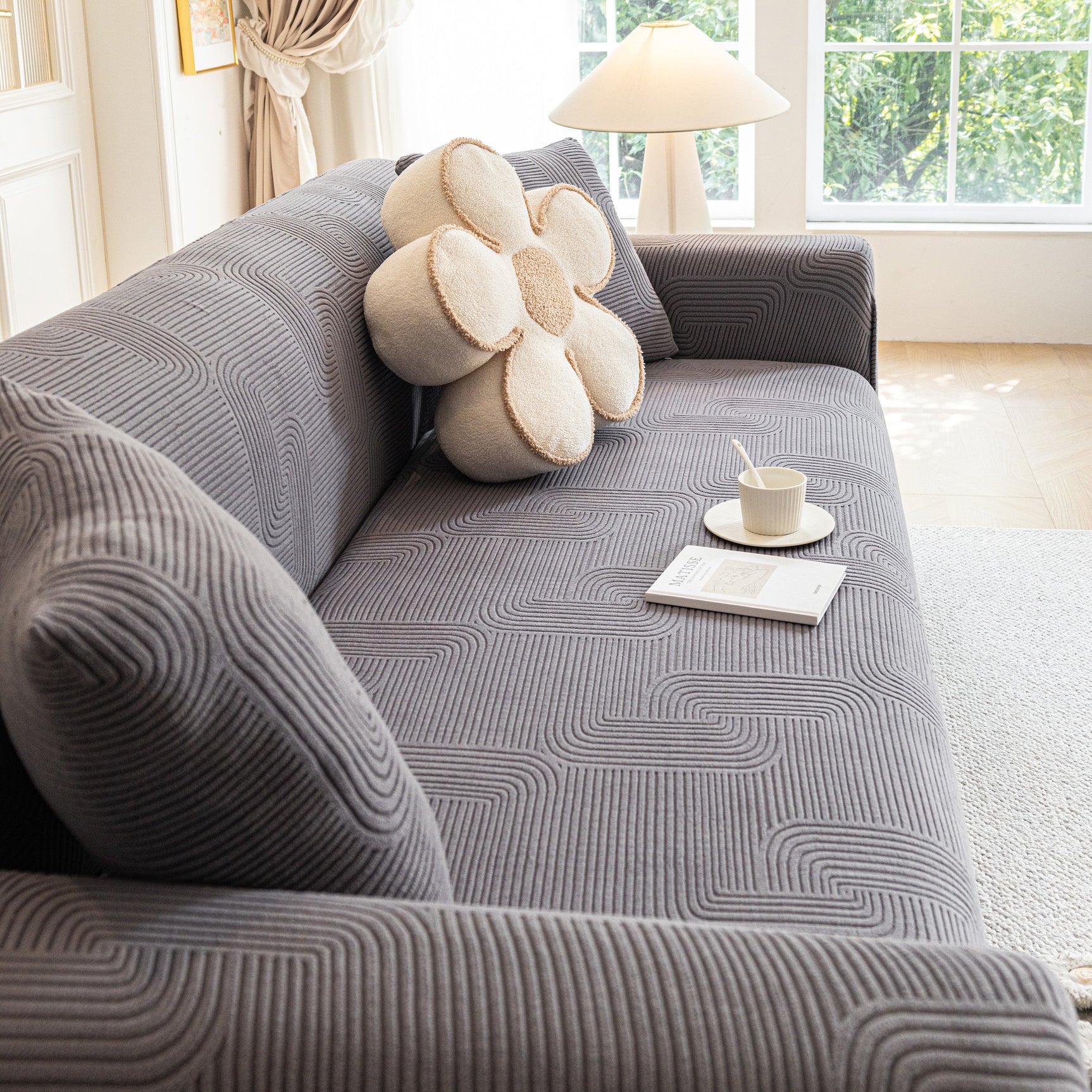 Modern Slipcovers Geometric Textured Stretchable Sofa Cover for Couch with Chaise