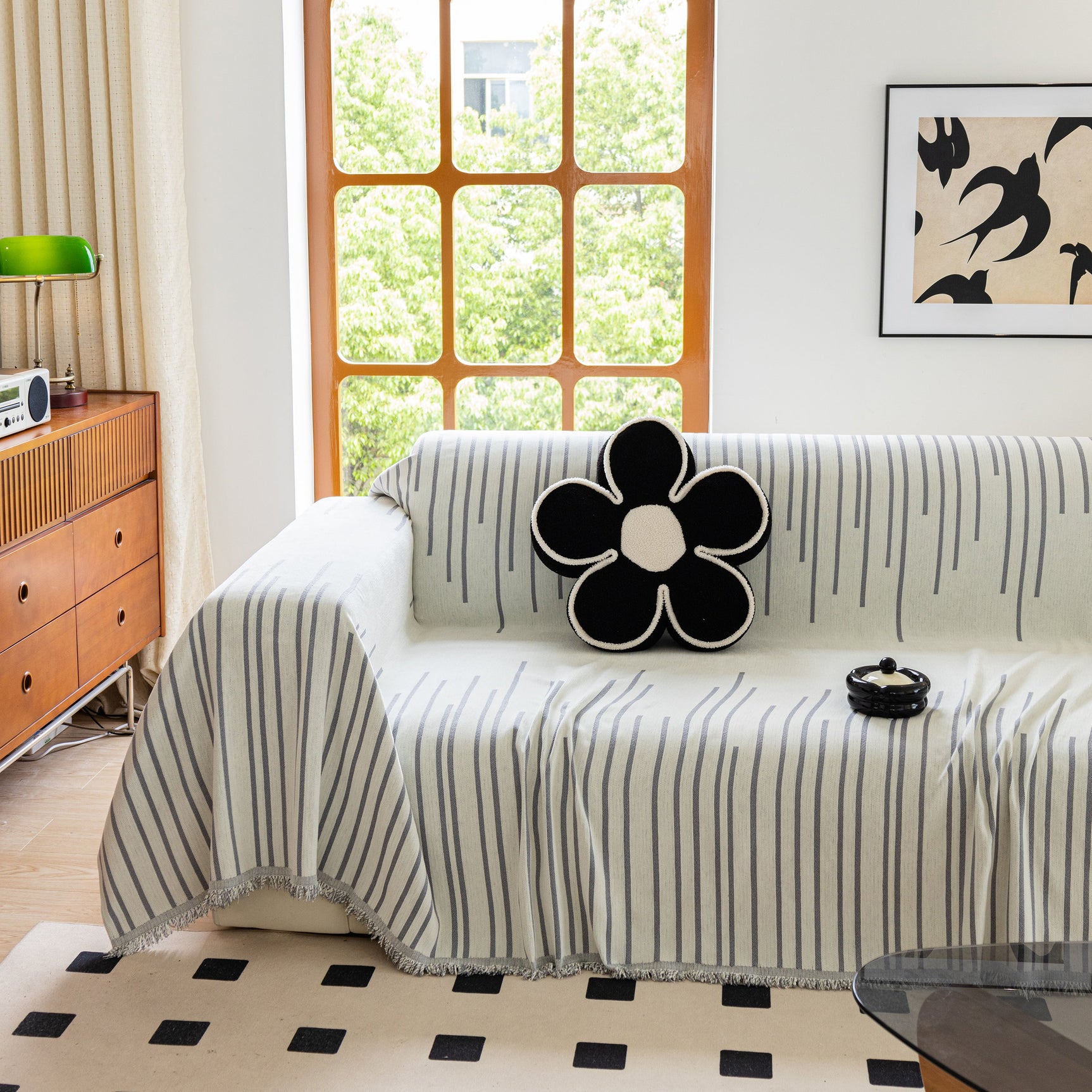 Boho Striped Jacquard Throw Sofa Slipcover Chenille Sofa Throws for Couches for Pets Kids Home Decor