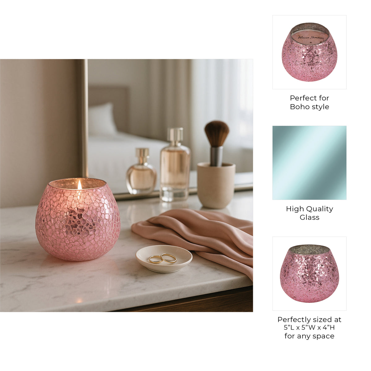 Bodfish Pink Glass Crackled Scented Candle
