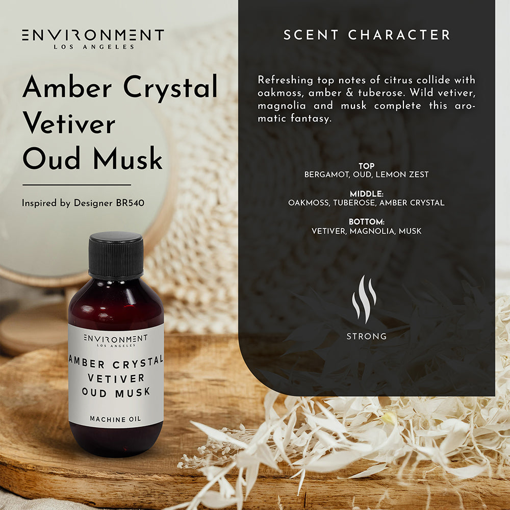 2oz Amber Crystal | Vetiver | Oud Musk Machine Diffusing Oil (Inspired by Baccarat Rouge 540®) - Ornate Home