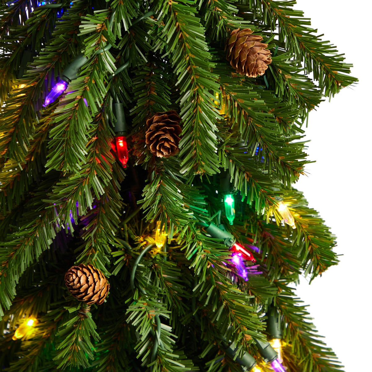 3’ Artificial Christmas Tree with Pinecones and 50 Multicolored Lights Set in a Burlap Base