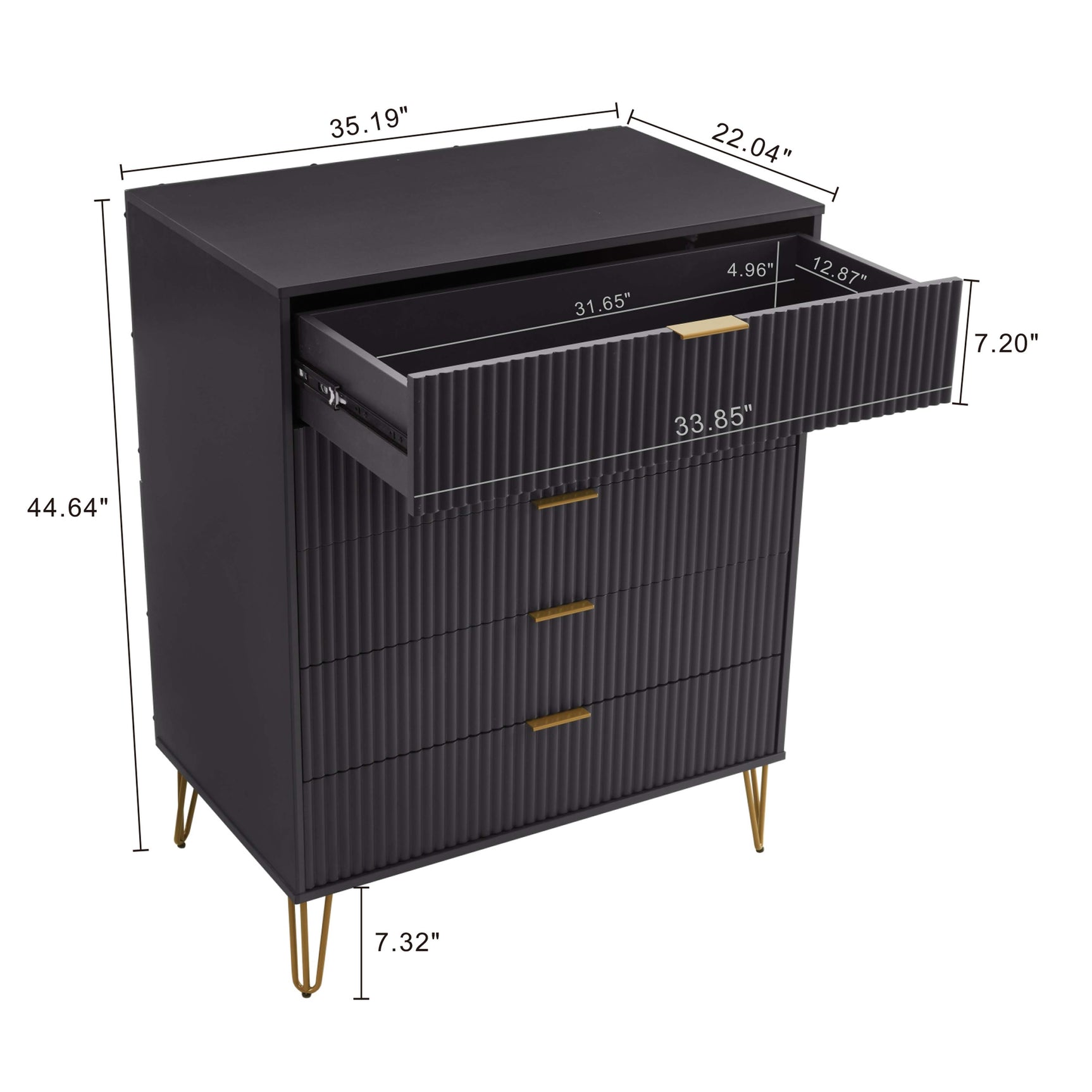 3-Piece DUMBO 5-Drawer Tall Dresser, DUMBO 3-Drawer Standard Dresser and DUMBO Nightstand 2.0 in Black - Ornate Home