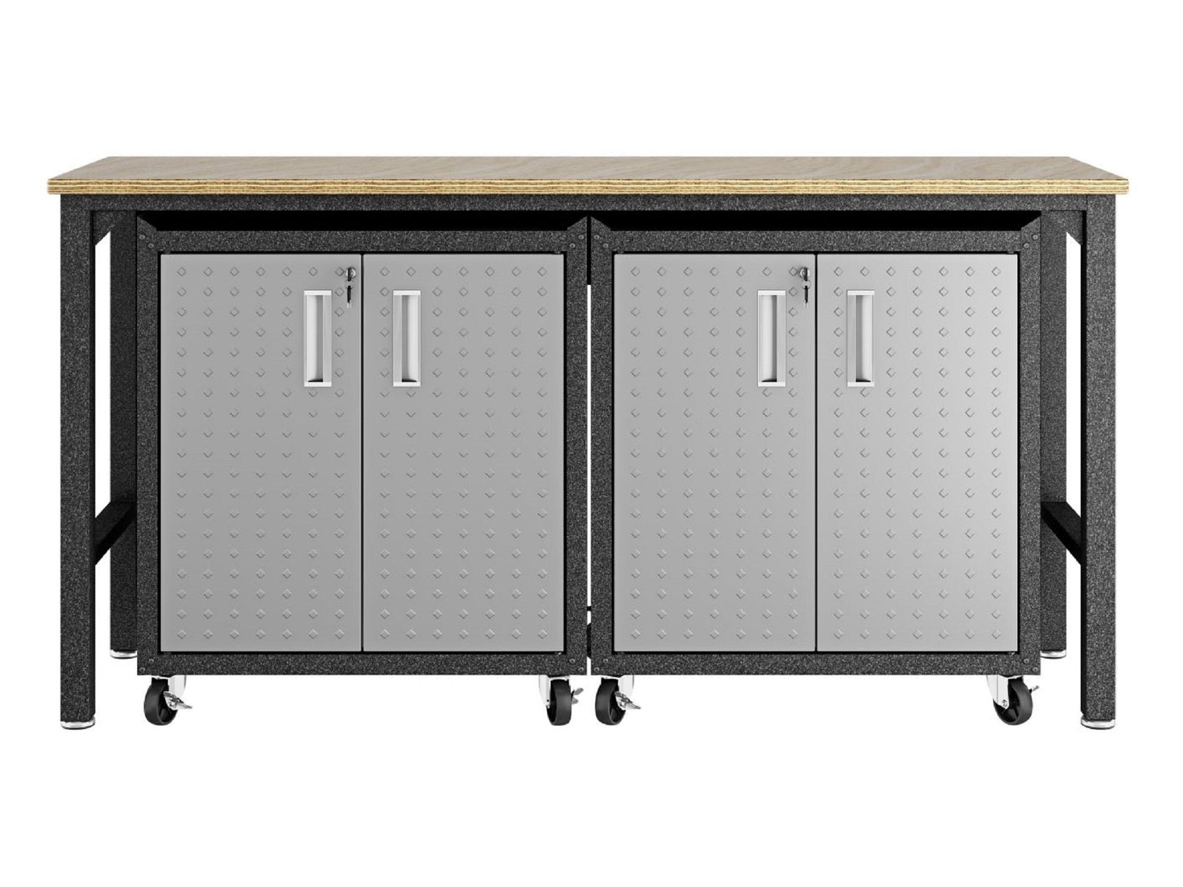 3-Piece Fortress Mobile Space-Saving Garage Cabinet and Worktable 1.0 in Grey - Ornate Home