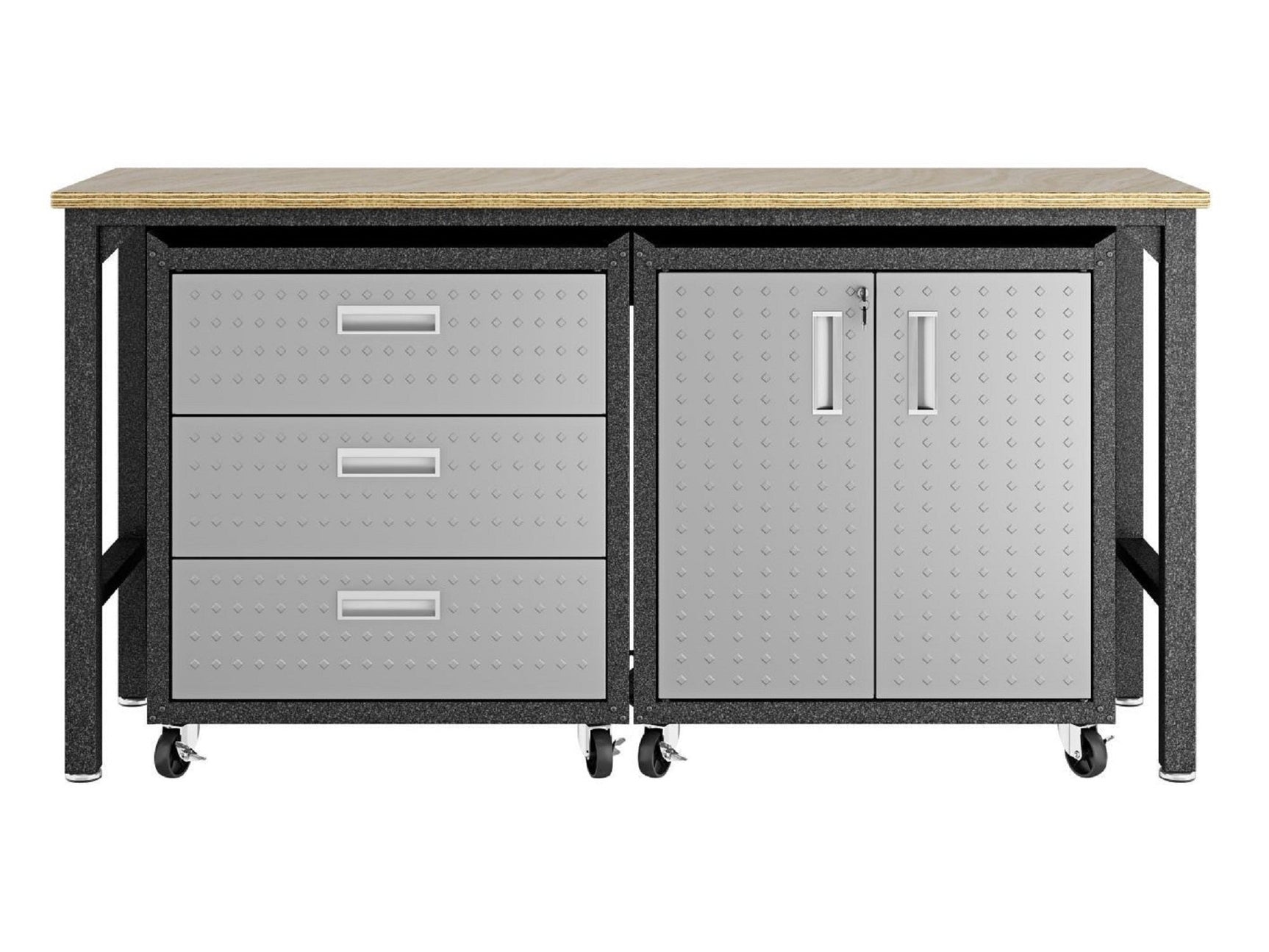 3-Piece Fortress Mobile Space-Saving Garage Cabinet and Worktable 3.0 in Grey - Ornate Home