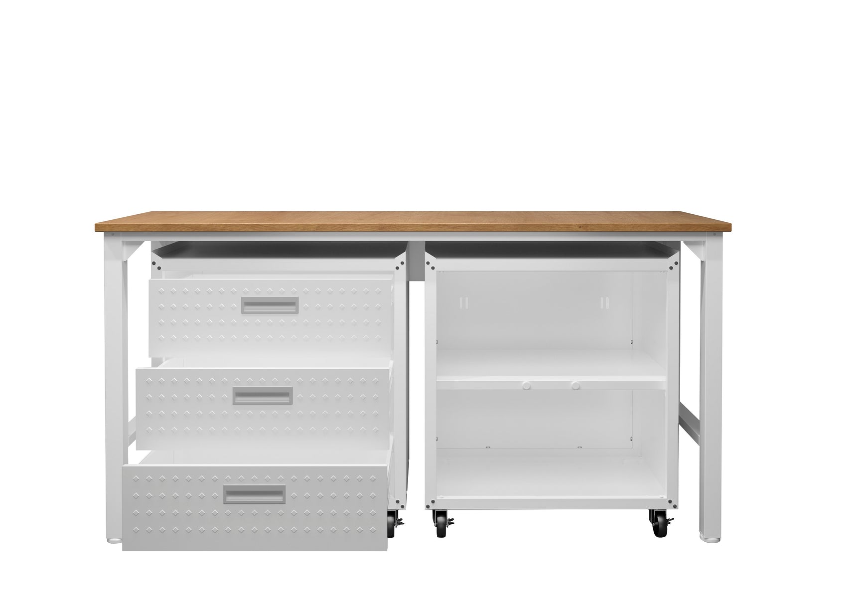 3-Piece Fortress Mobile Space-Saving Garage Cabinet and Worktable 3.0 in White - Ornate Home