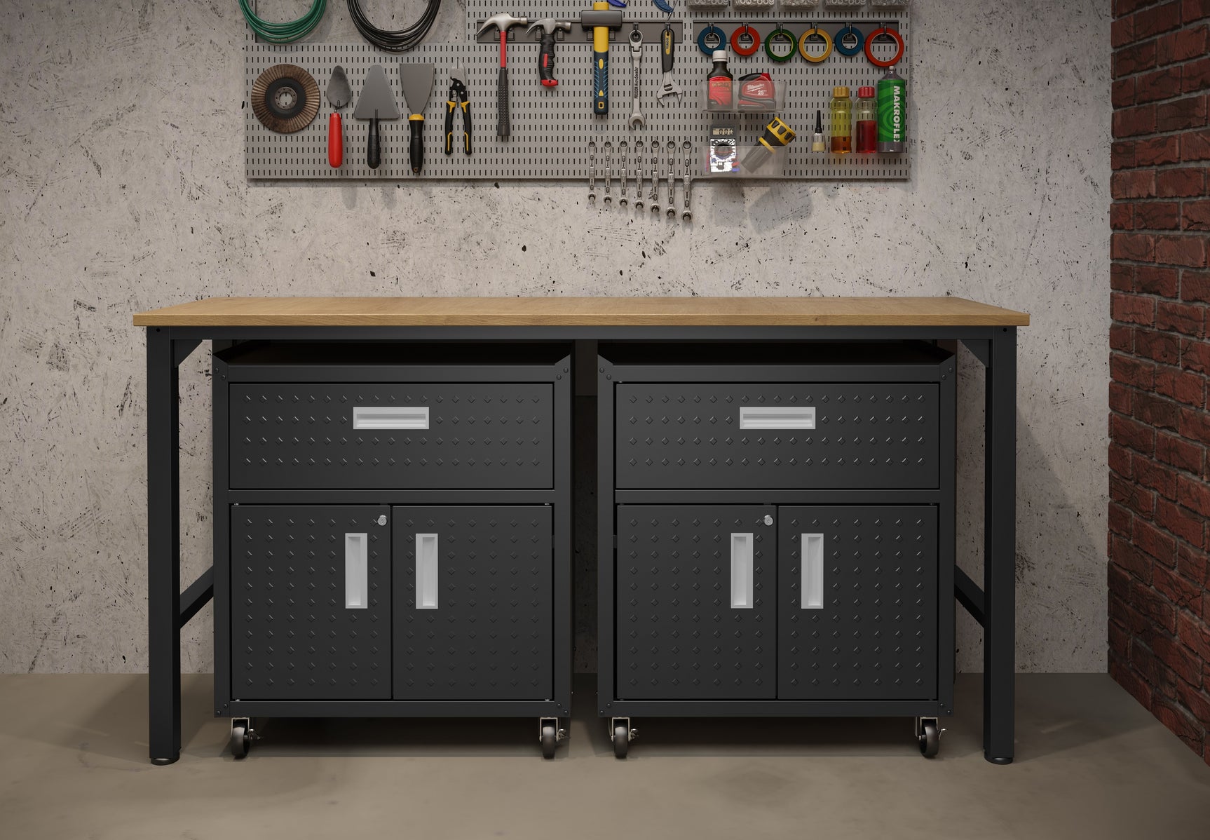 3-Piece Fortress Mobile Space-Saving Garage Cabinet and Worktable 4.0 in Charcoal Grey - Ornate Home