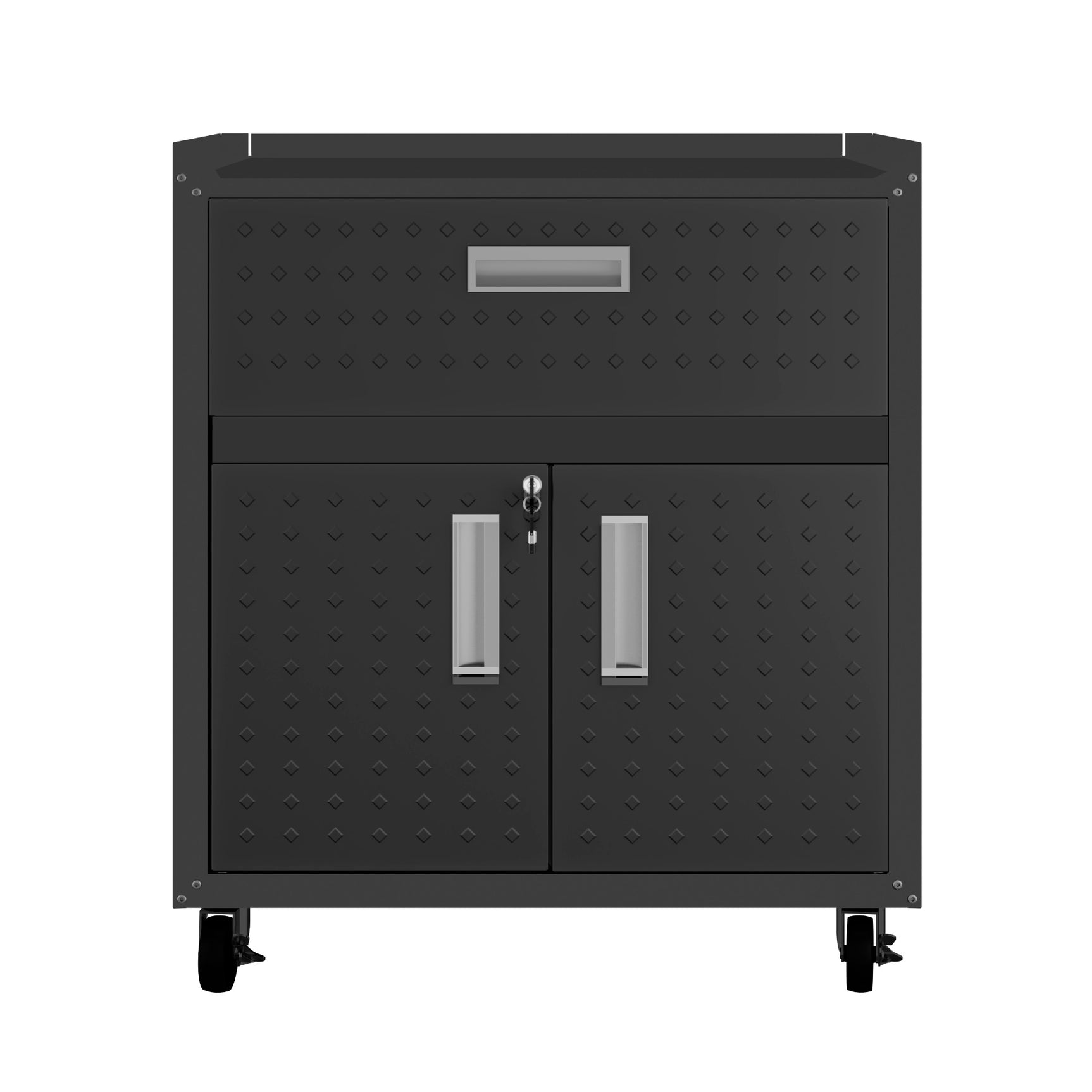 3-Piece Fortress Mobile Space-Saving Garage Cabinet and Worktable 4.0 in Charcoal Grey - Ornate Home