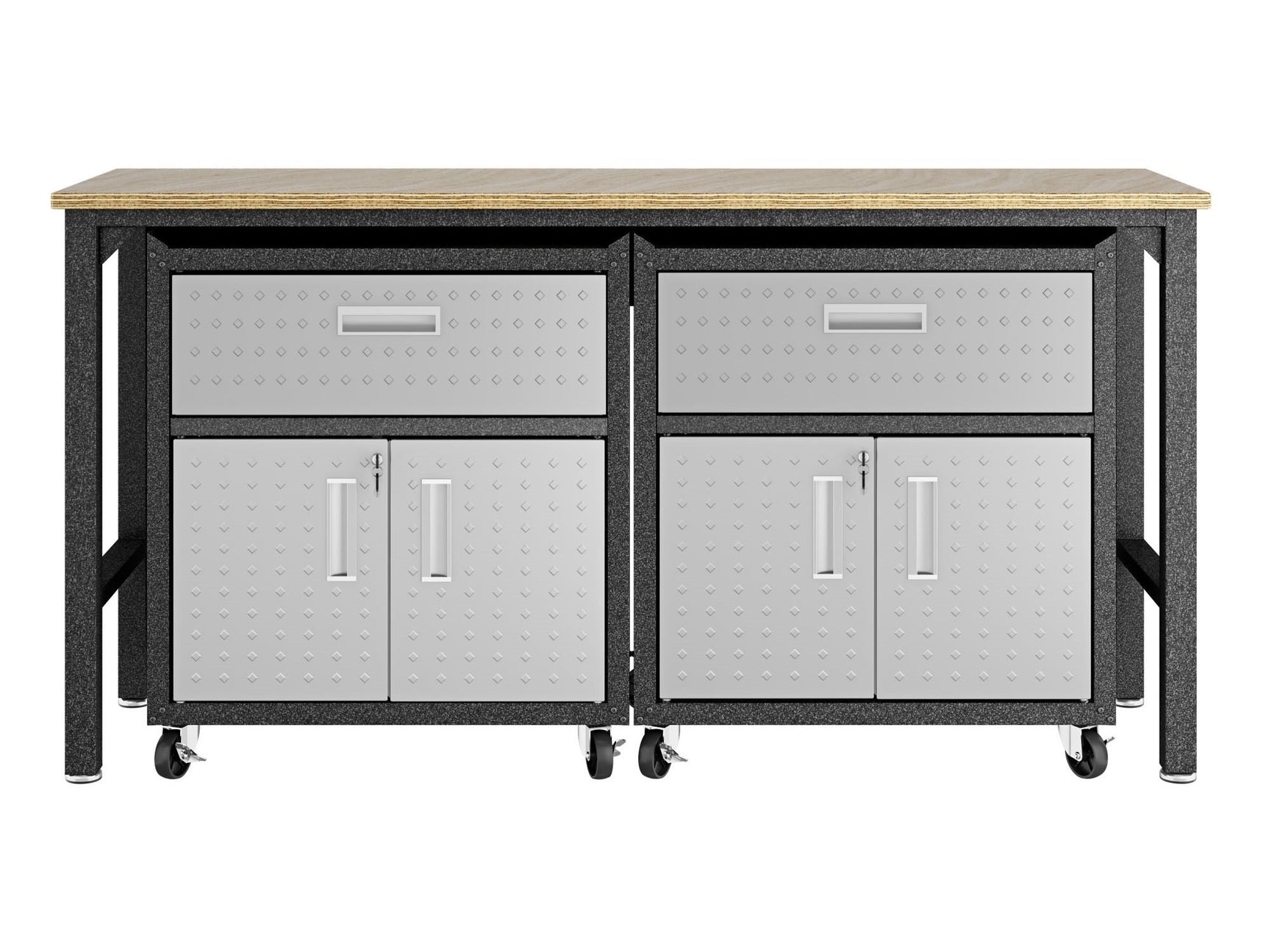3-Piece Fortress Mobile Space-Saving Garage Cabinet and Worktable 4.0 in Grey - Ornate Home