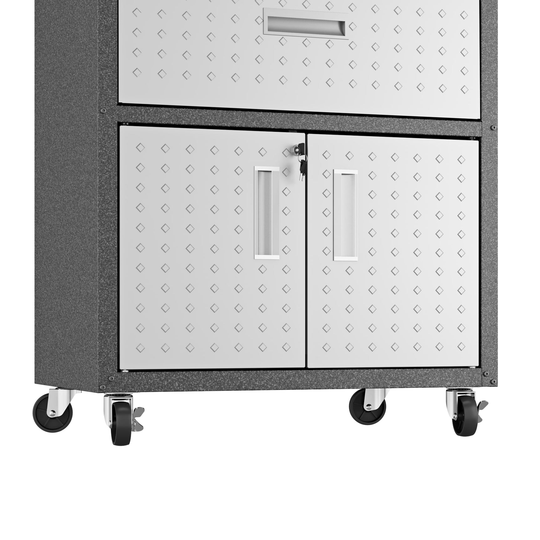 3-Piece Fortress Mobile Space-Saving Garage Cabinet and Worktable 4.0 in Grey - Ornate Home