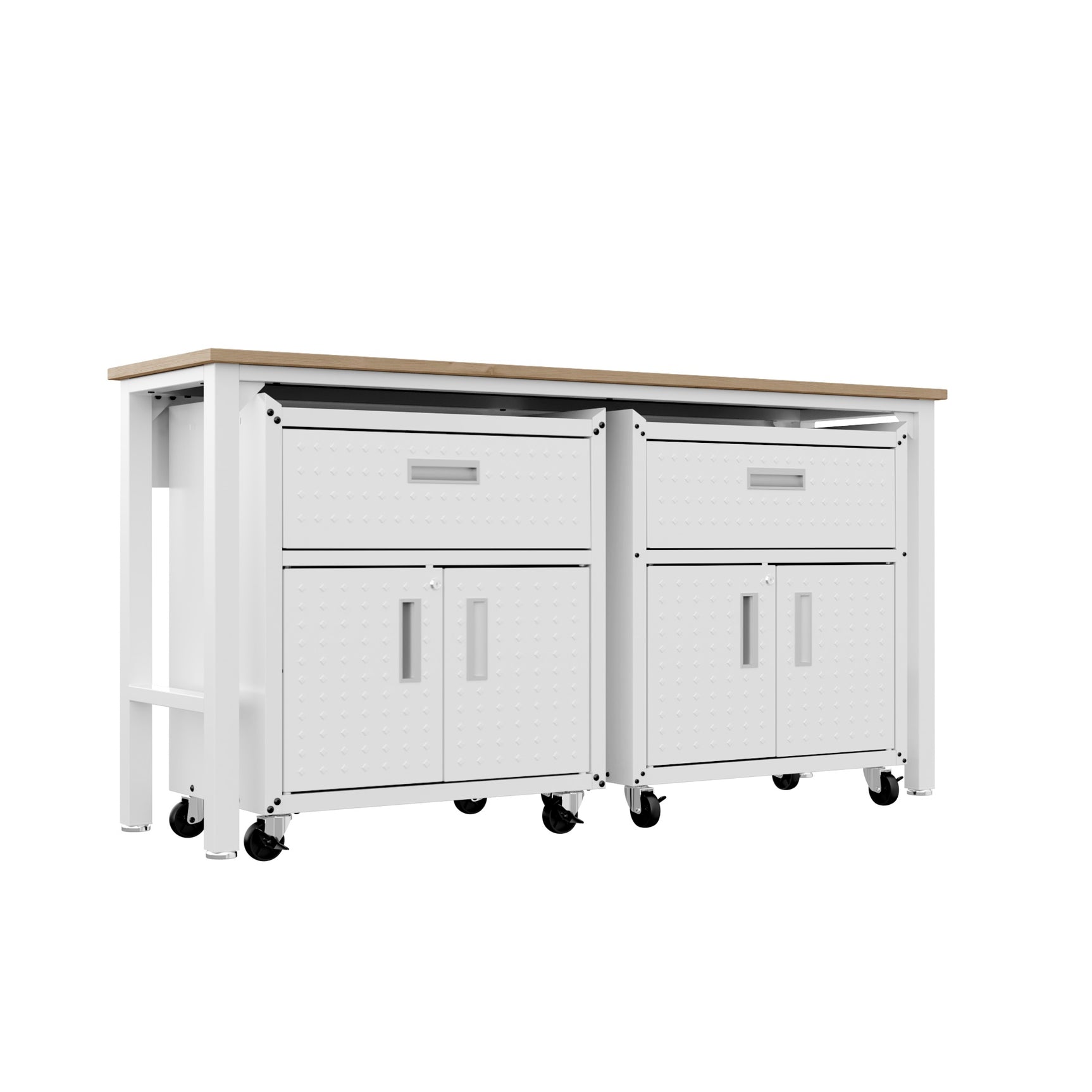 3-Piece Fortress Mobile Space-Saving Garage Cabinet and Worktable 4.0 in White - Ornate Home