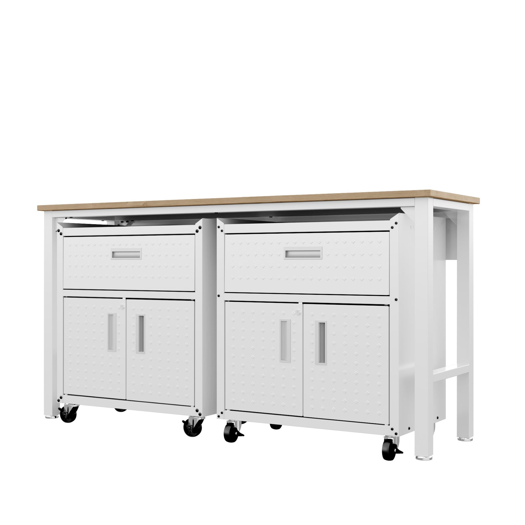 3-Piece Fortress Mobile Space-Saving Garage Cabinet and Worktable 4.0 in White - Ornate Home