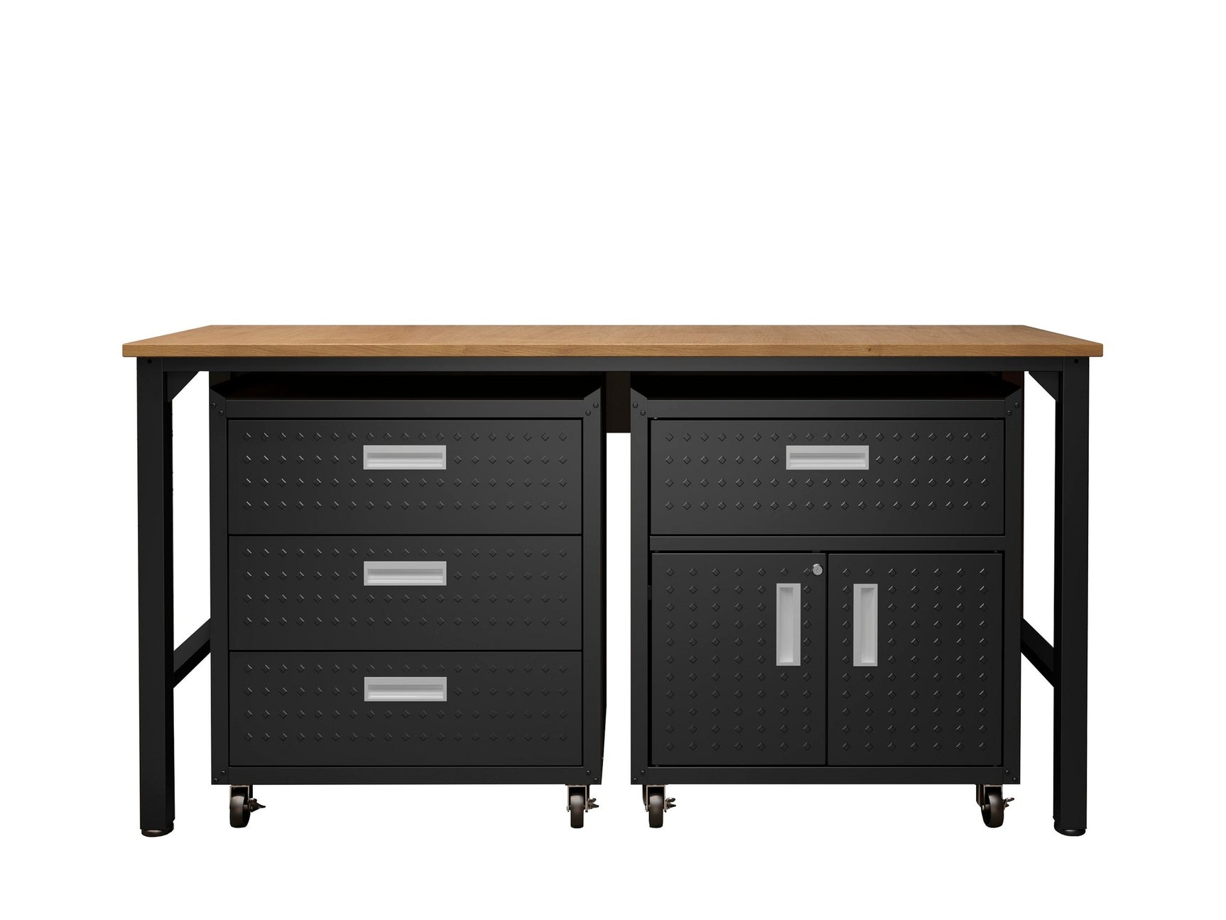 3-Piece Fortress Mobile Space-Saving Garage Cabinet and Worktable 5.0 in Charcoal Grey - Ornate Home
