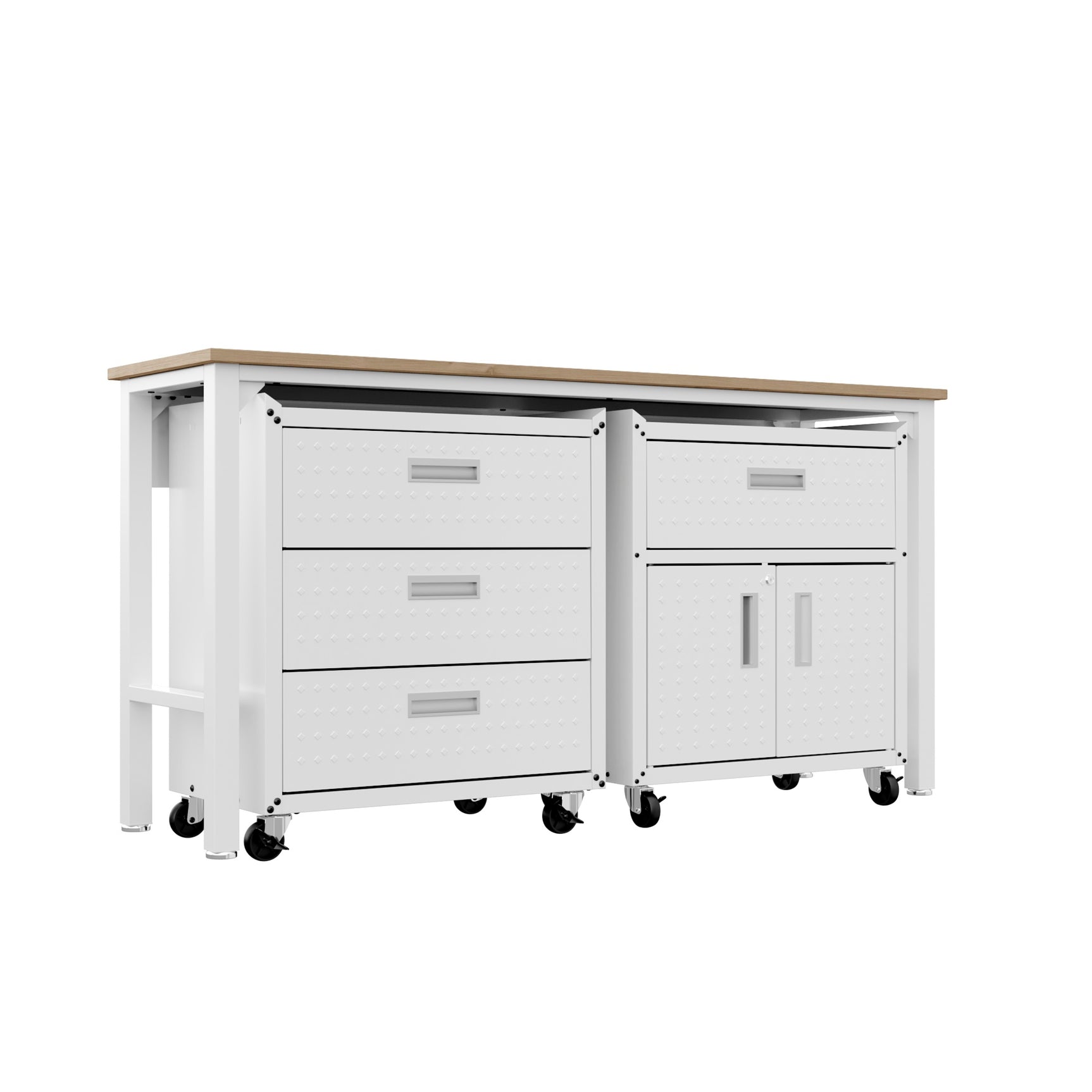 3-Piece Fortress Mobile Space-Saving Garage Cabinet and Worktable 5.0 in White - Ornate Home