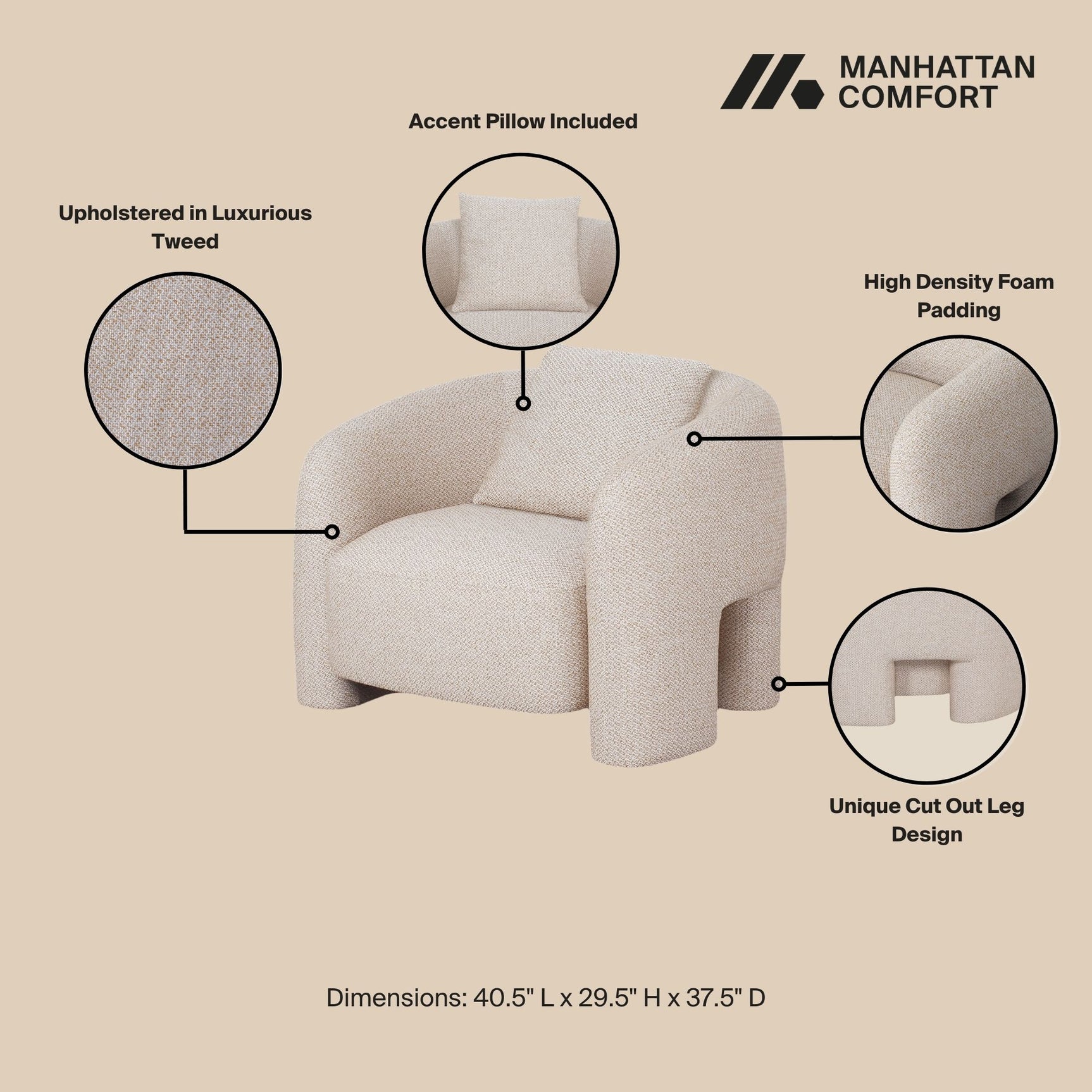 3-Piece Sylvia Sofa and Accent Chair in Gold Dust - Ornate Home