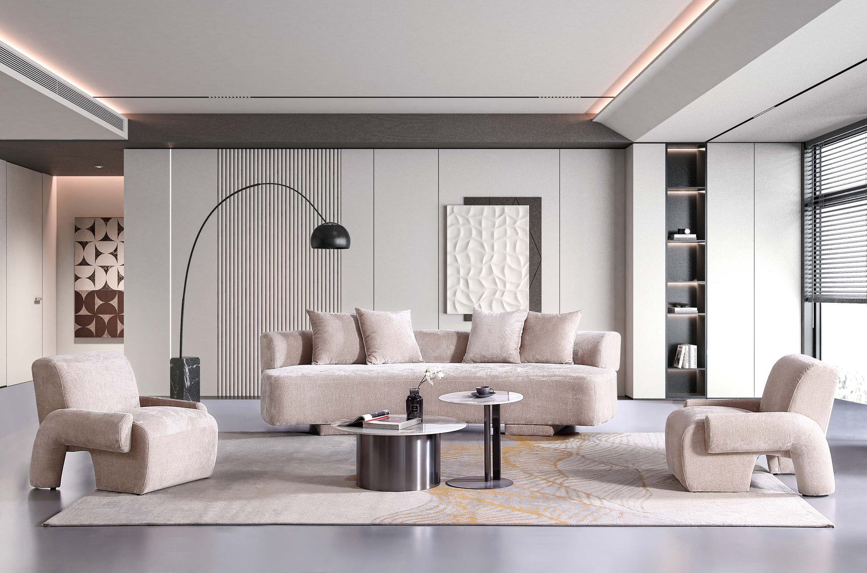 3-Piece Verandah 112" XL Sofa and 2 Accent Chairs in Beige - Ornate Home