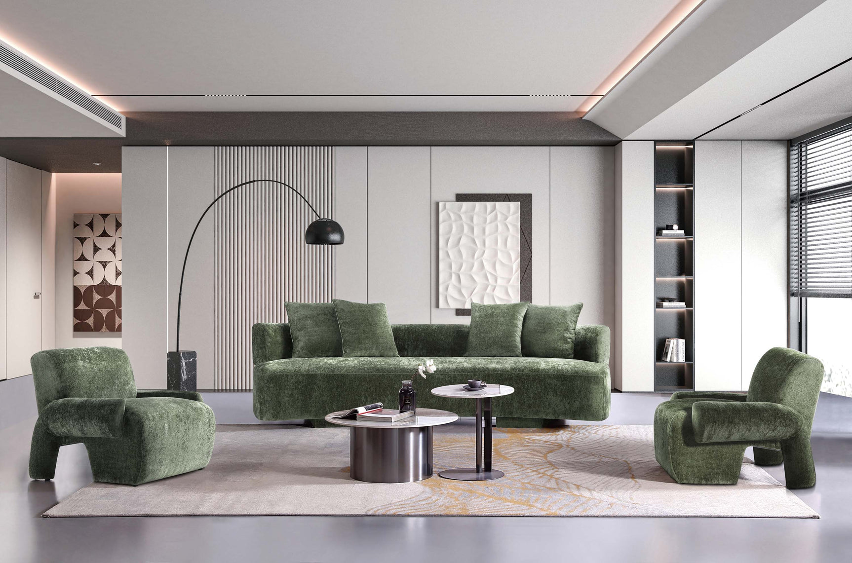 3-Piece Verandah 112" XL Sofa and 2 Accent Chairs in Olive Green - Ornate Home