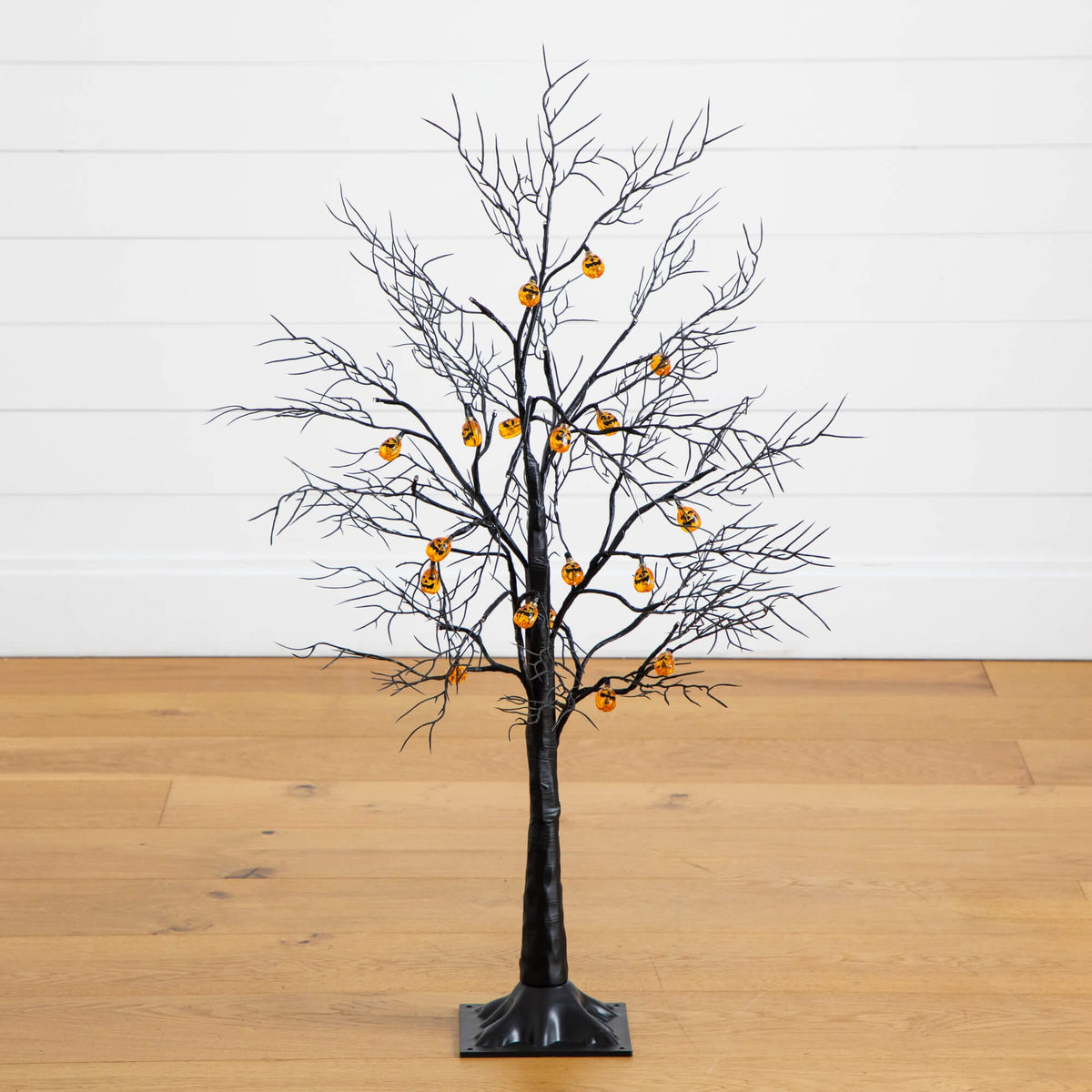3' Pre-Lit Artificial Halloween Black Twig Tree with 18 Orange LED Pumpkin Shaped Lights