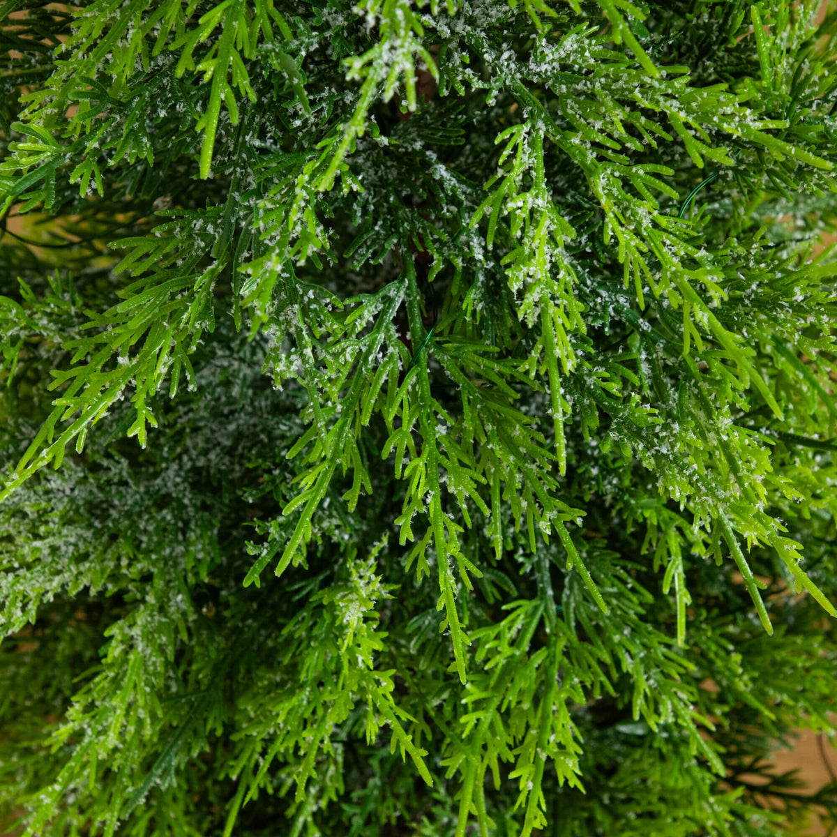 3' Pre-Lit Artificial Lightly Snowed Cypress Christmas Tree with 38 Warm White LED Lights in Decorative Weaved Basket