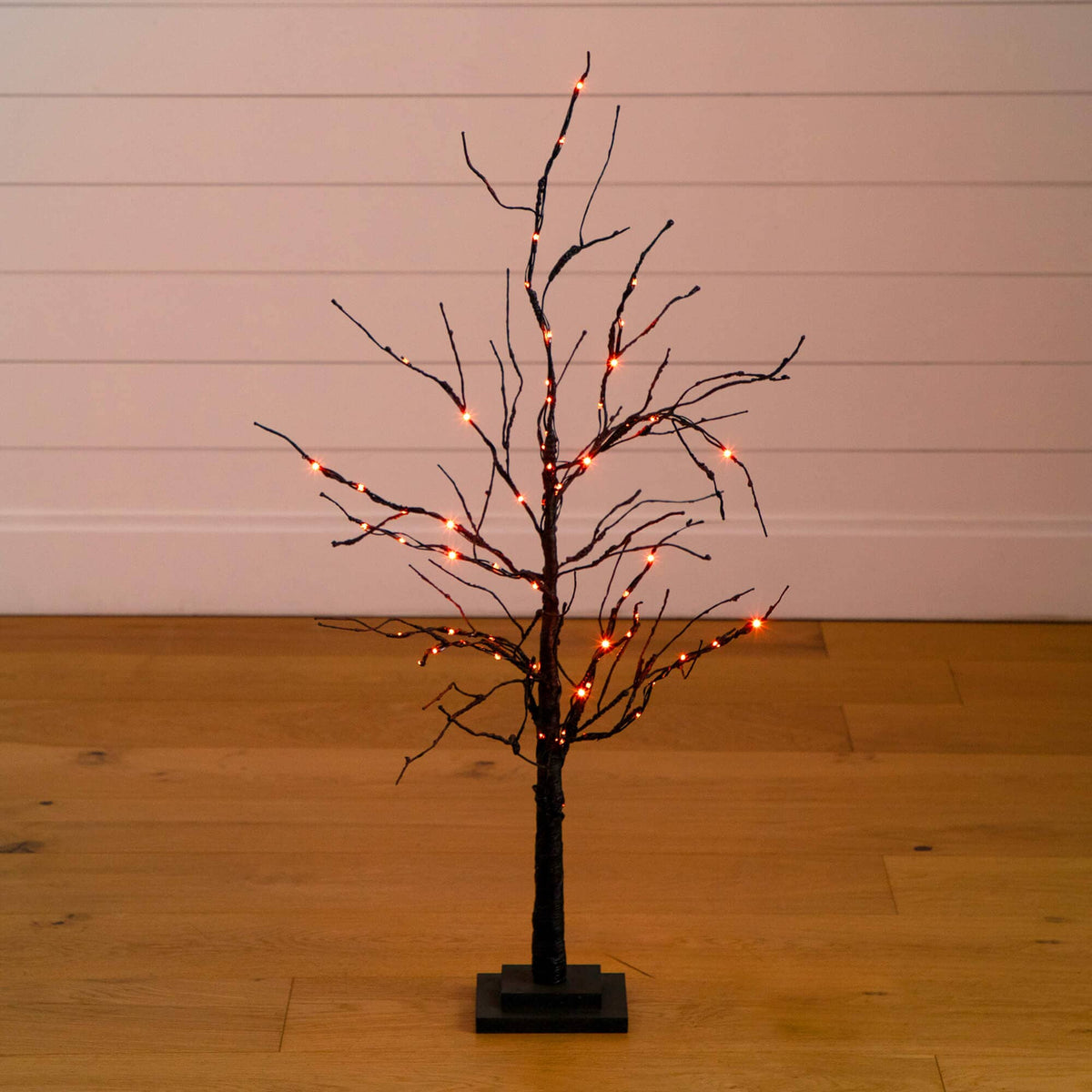 3' Pre-Lit Halloween Black Twig Artificial Tree with 80 Orange & Purple LED Lights