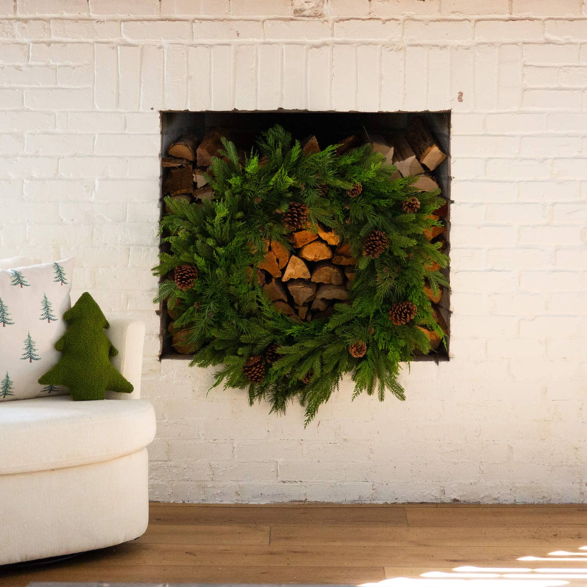 30" Artificial Norfolk Mixed Pine Wreath with Pinecones