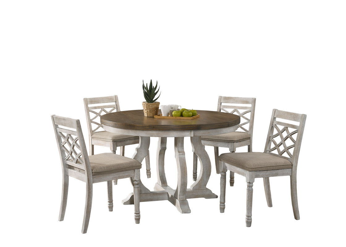 Havanna Vintage Walnut/Off White 47" 5-Piece Round Dining Set