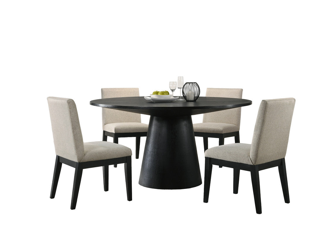 Jasper Ebony Black/Beige 59" 5-Piece Round Dining Set