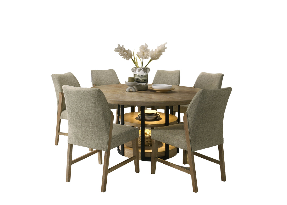 Eden Rustic Oak 59" 7-Piece Round Dining Set