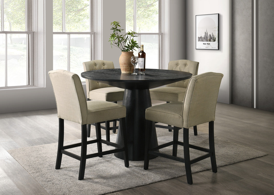Jasper Ebony Black 47" 5-Piece Round Counter Height Dining Set