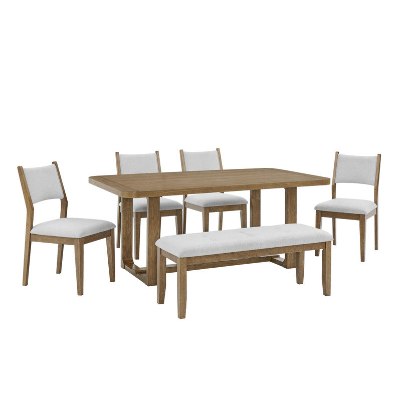 Darla Walnut Oak 72" 6-Piece Rectangular Dining Set with Bench