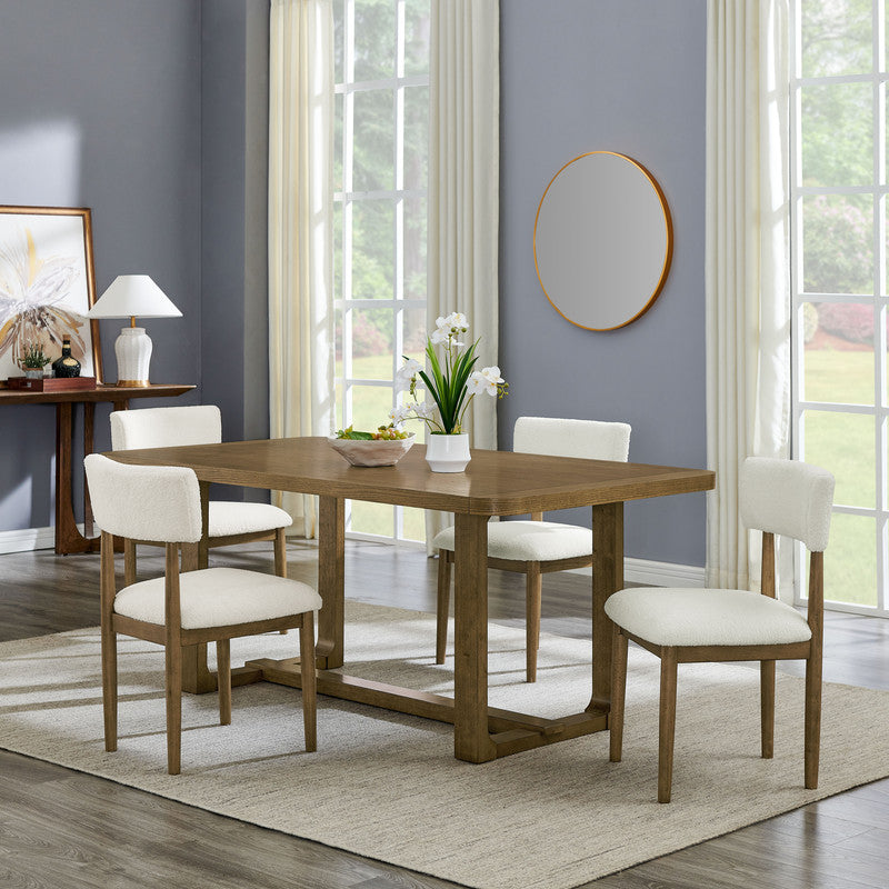 Darla Walnut Oak 72" 5-Piece Rectangular Dining Set with Sherpa Chairs