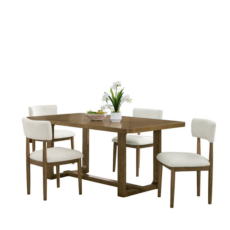 Darla Walnut Oak 72" 5-Piece Rectangular Dining Set with Sherpa Chairs