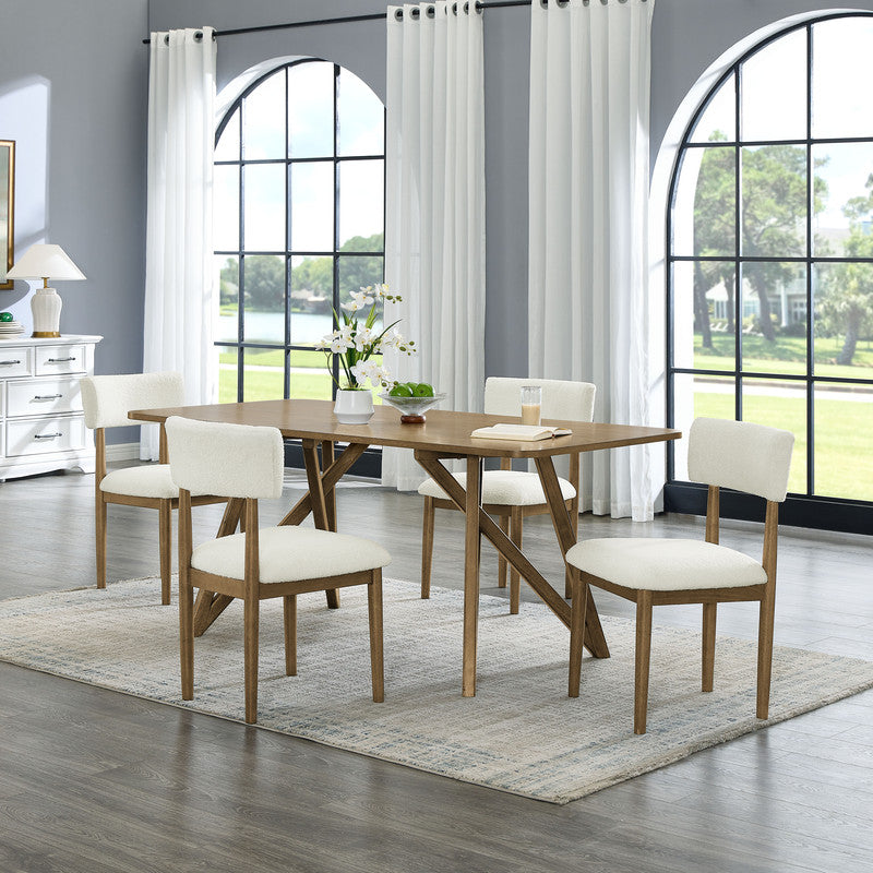 Darla Walnut Oak 70" 5-Piece Rectangular Dining Set with Sherpa Chairs